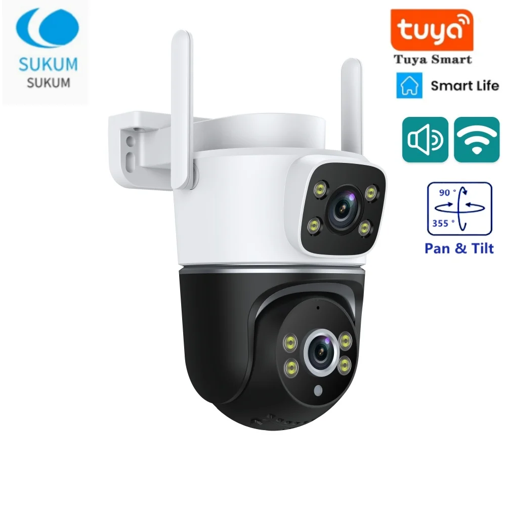 Outdoor 4MP HD Dual Lens WiFi IP Camera Tuya Smart Home PTZ Wireless Home Security CCTV Video Surveillance Camera