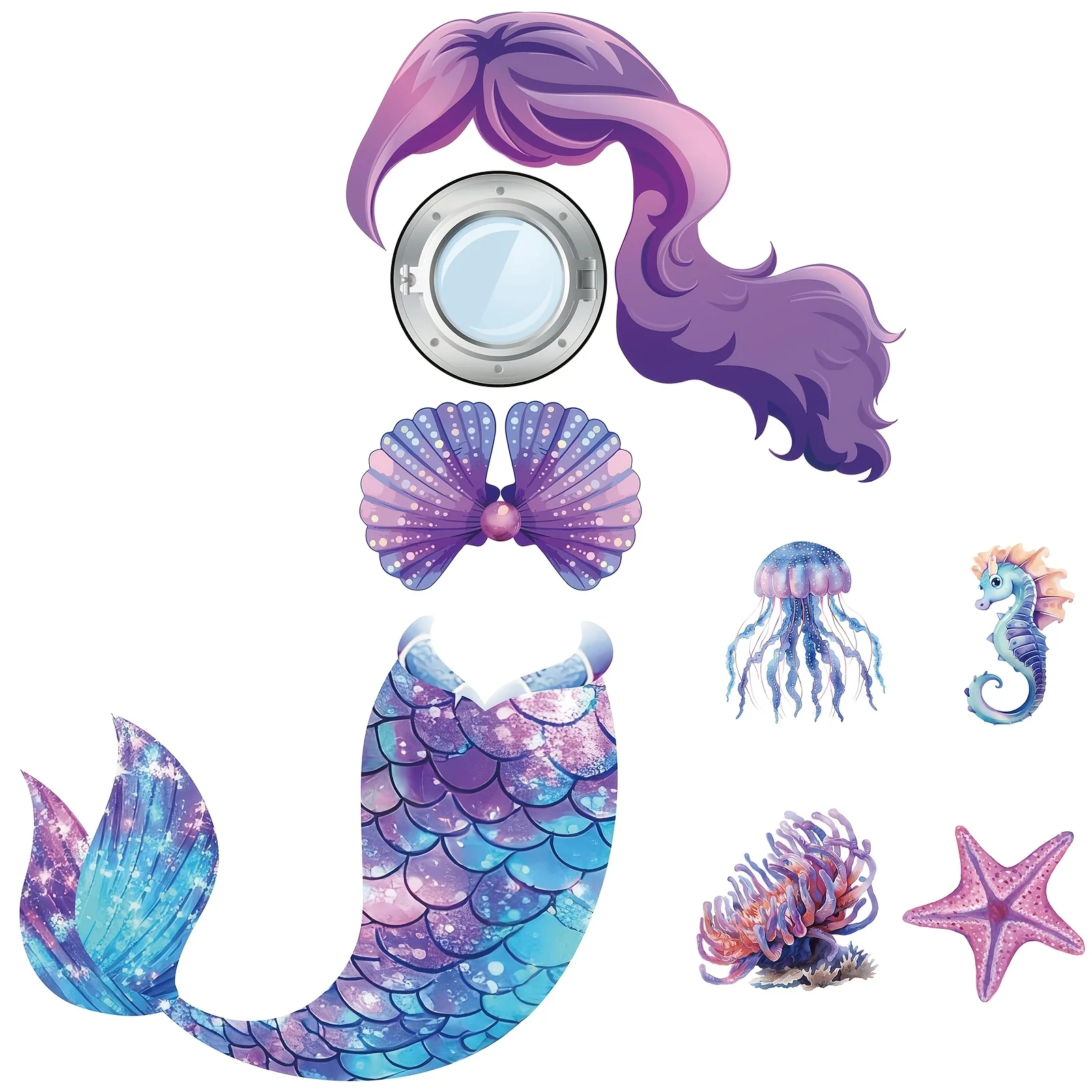 Mermaid Cruise Ship Door Magnets, Refrigerator Stickers, Marine Animal Fish Refrigerator Stickers, Waterproof Stickers