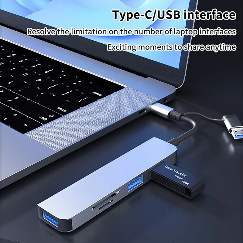 5 In 1 USB Type C HUB Docking Station With Micro TF SD Splitter Card Reader For Macbook Laptops Tablet Phone Disk Converter