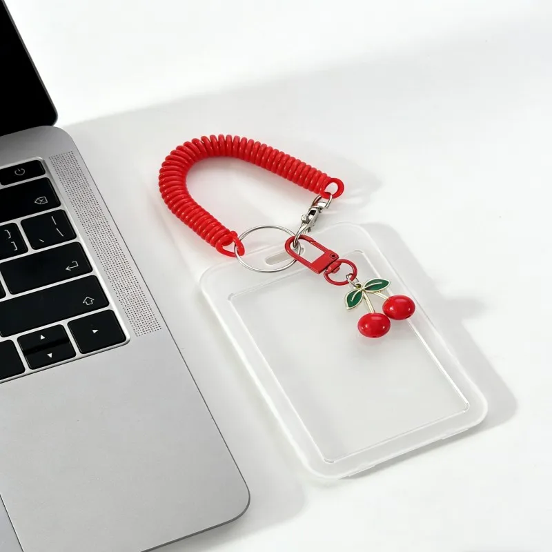 1Heavy-Duty Retractable ID Card Holder, With Cherry Keychain and Wrist Strap - Transparent PVC Card Holder, With Safety Locking image 4