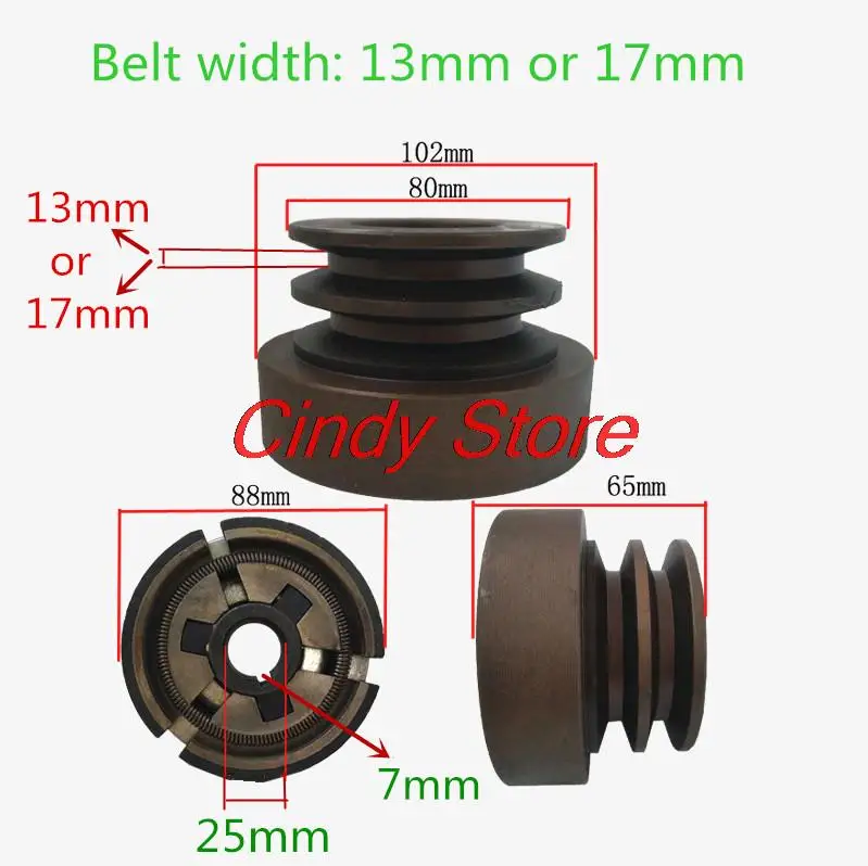 （Flat key）Double Groove Belt Clutch Fits for 188F/190F/GX390/GX420 Engine with 20mm/25mm Shaft Output Used for Water Pump/Cutter
