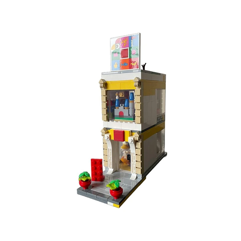 Cidade rua vista modelo moc tijolos de construção dupla storey loja tecnologia modular presentes feriado montar crianças brinquedos terno