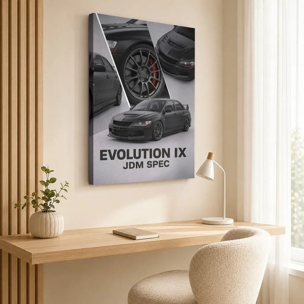 Black Japanese Evolution IX Car Framed Canvas Print Poster Customized Photo Modern Aesthetic Wall Art Garage Decor Driver Gift