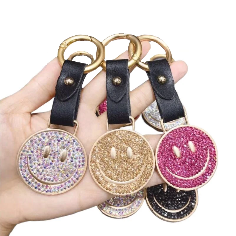 

Crystal-Studded Keychain Metal Smile Face Dazzling Rhinestonel-studded Bag Pendant Girl Fashion Accessaries Blinged Mosaic Gift