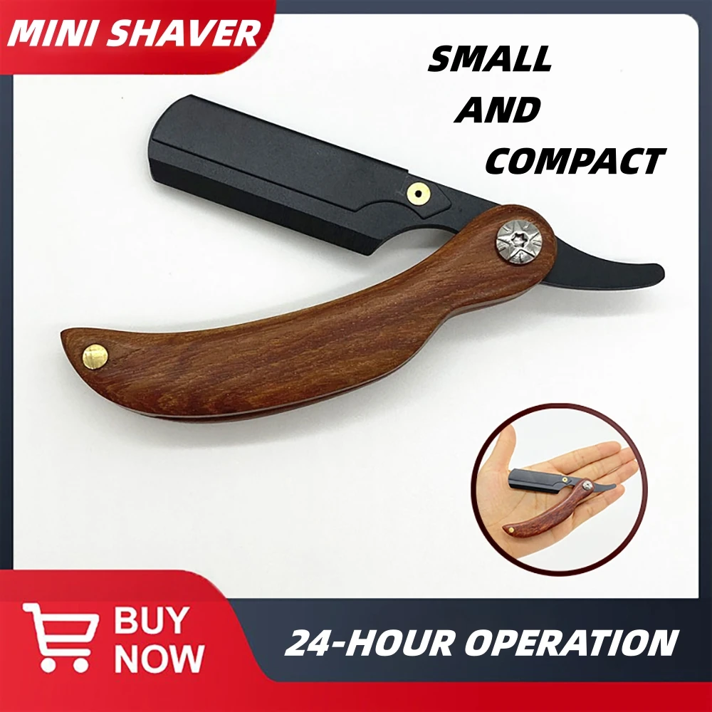 Men's Mini Compact Manual Razor Straight Edge Stainless Steel Barber Razor Folding Razor with Blade Travel Razor