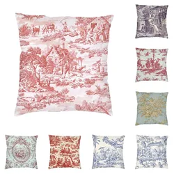 Vintage Antique French Toile De Jouy Motif Pattern Throw Pillow Case Decor Home Cushion Cover For Sofa Car Square Pillowcover