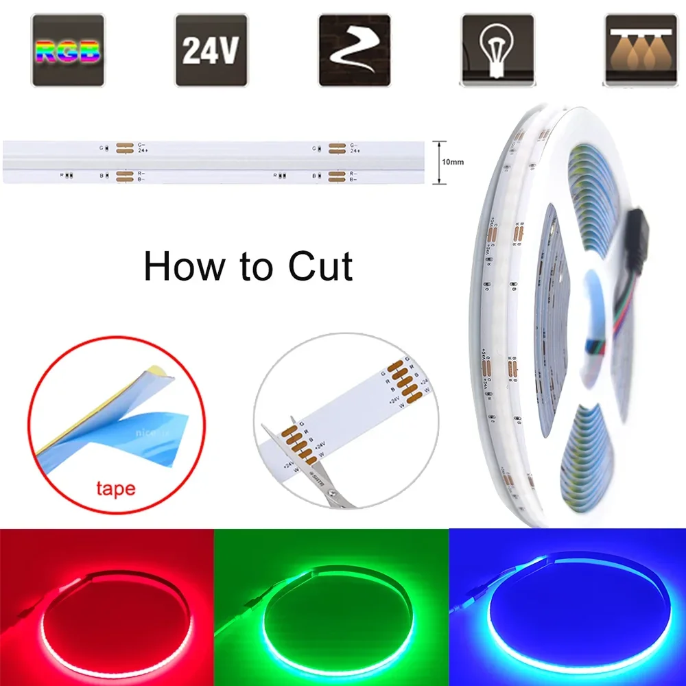 Zigbee 3.0 DC24V COB RGB LED Strip RA90 High Density Flexible LED Lights 840leds/m Home Decor for Smartthings/Tuya Zigbee/Alexa