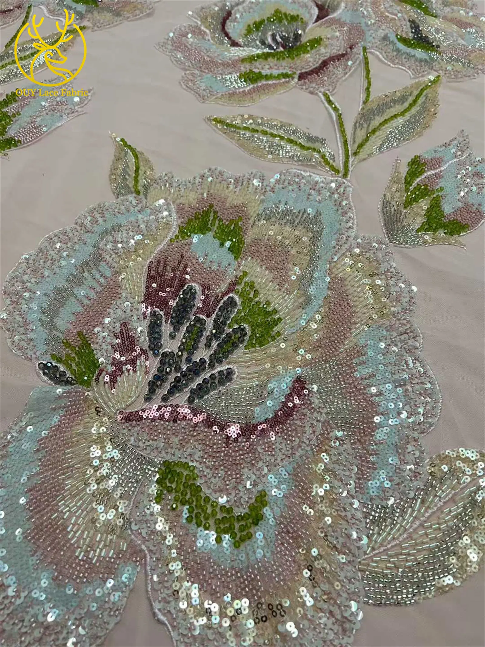Nigeria Große Blumen Perlen-Spitzenstoff 2026 Luxuriöser Afrikanischer Spitzenstoff 5 Yards Französischer Pailletten-Spitzenstoff für Party- und Abendkleider – Detail 25
