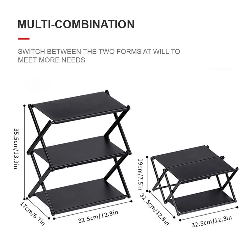 WESTTUNE Camping Three-tier Rack Outdoor Folding Storage Shelf Portable Desktop Organizer Shelves Picnic BBQ Storage Rack Table