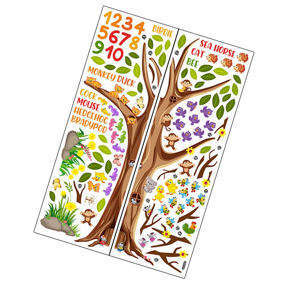 1 مجموعة 1 مجموعة من ملصقات جدار شجرة الحيوان البلاستيكية أرقام الأبجدية لغرفة الحضانة غرفة النوم غرفة المعيشة غرفة اللعب الفصول الدراسية