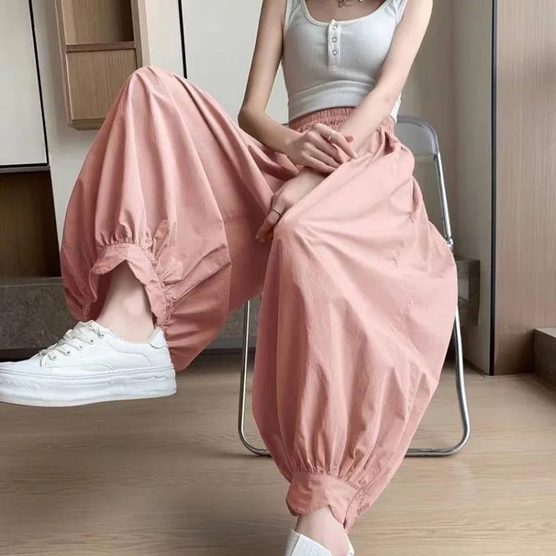 

Ice silk harem pants women's summer thin 2024 new nine-point breathable quick-drying loose leisure tooling sweatpants