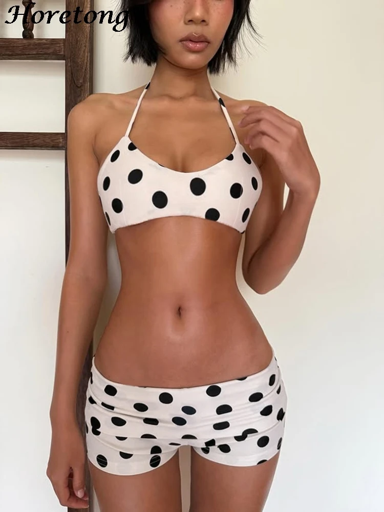 

Retro Polka Dot Halter Bikini Set for Women Sexy Two-Piece Swimwear Trendy Spicy Girl Style Beach Outfit for Summer Vacation
