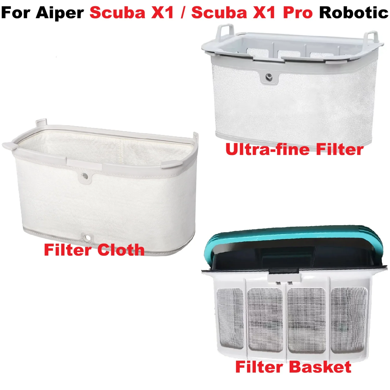 3 µm Ultra-fine Filter Cloth For Aiper Scuba X1 / Scuba X1 Pro Robotic Pool Cleaner, 180 µm Filter Basket
