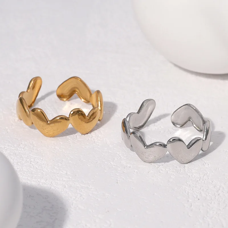Stainless Steel Sea Wave Rings For Women Simple Creative Gold Color Adjustable Geometric Open Ring Jewelry Punk Party Gifts
