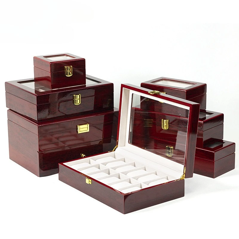 

Spot Red Wood Paint Watch Storage Box Dust Belt Sunroof Watch Bracelet Bracelet Display Box Collection Box