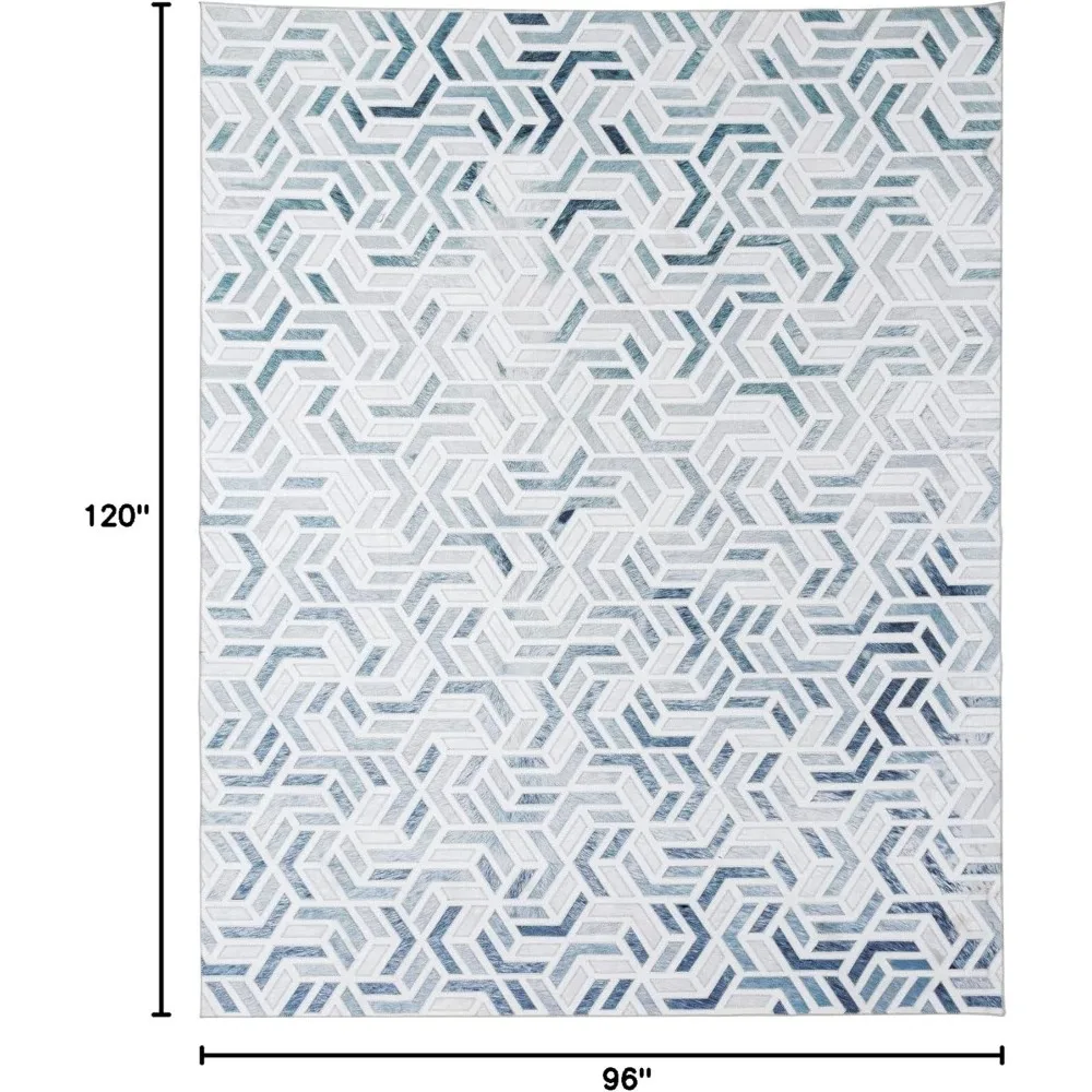 سجادة جلد البقر الصناعي الهندسية الحديثة، 8 × 10 أقدام، سجادة غير قابلة للانزلاق قابلة للغسل في الغسالة لغرفة المعيشة #2