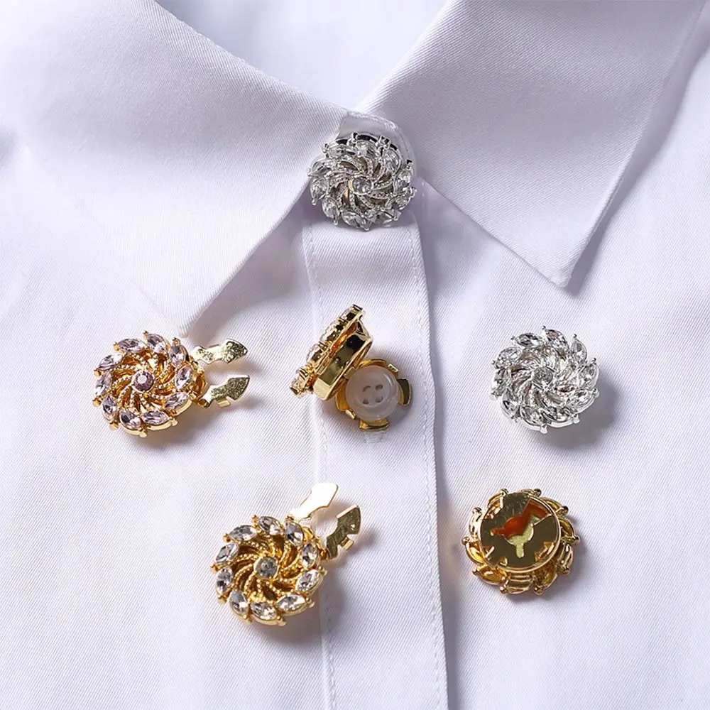 1PC DIY Sewing Pearl Flower Button Covers Golden Base Alloy Shirt Button Clip Handwoven Detachable Clip-On