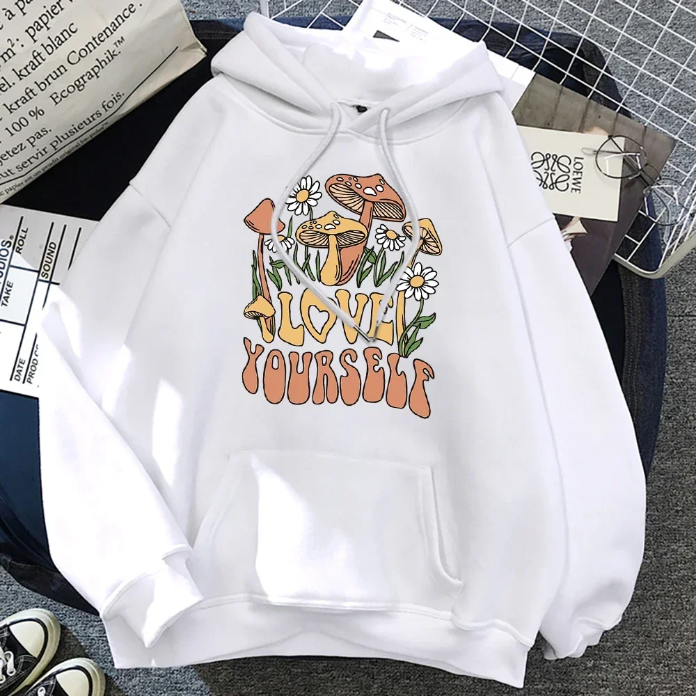 Hoodies Style Mushroom Love Yourself Cute Women Clothes Fashion Pullover Hoody Loose Pocket Sweatshirt Fleece Hoodie Woman