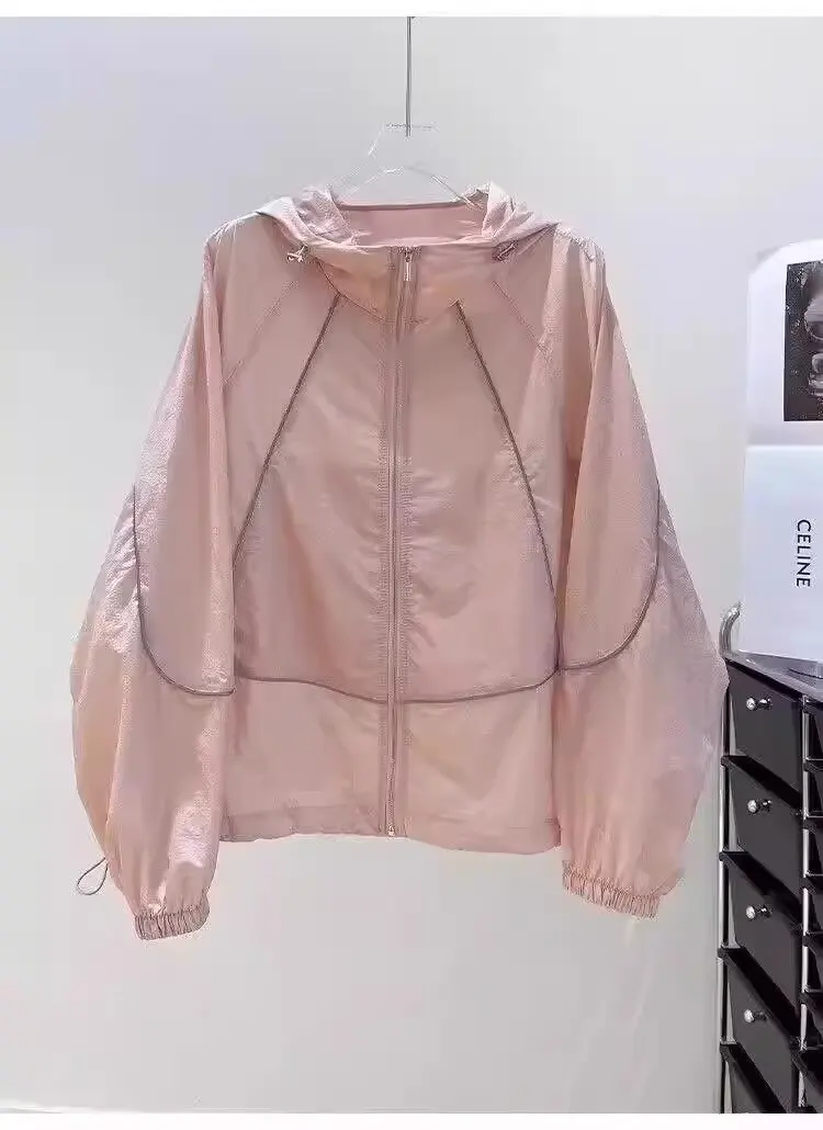 Kühlendes Sonnenschutz-Shirt für Damen – Neues, locker sitzendes, vielseitiges, atmungsaktives, dünnes Sonnenschutzkleidungsstück mit Kapuze für den Sommer – Detail 8