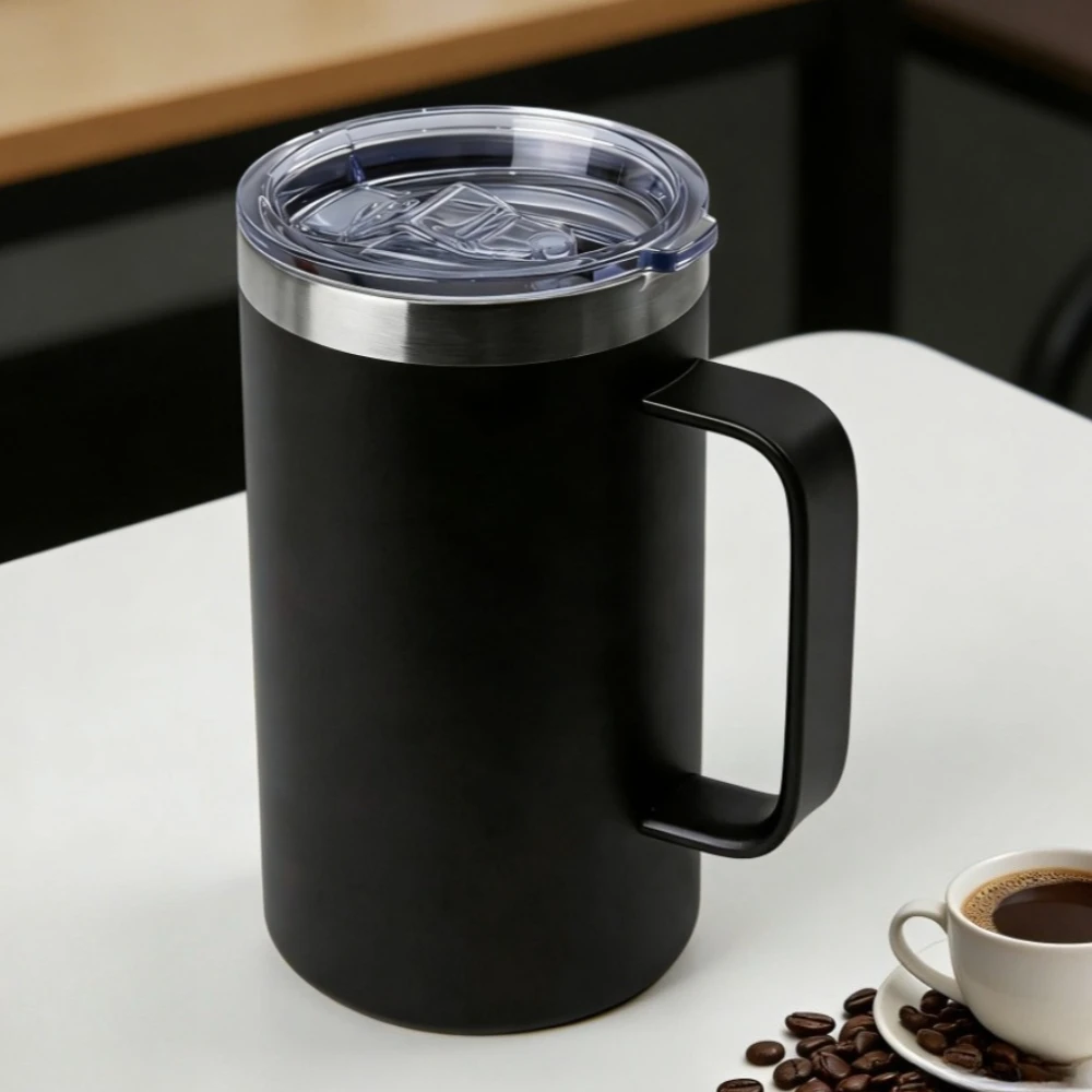 1 Stück Edelstahl-Kaffeebecher mit Griff, auslaufsicherer Kaffeebecher, wiederverwendbarer isolierter Becher für Zuhause, Büro, Reisen, Kaffeezubehör