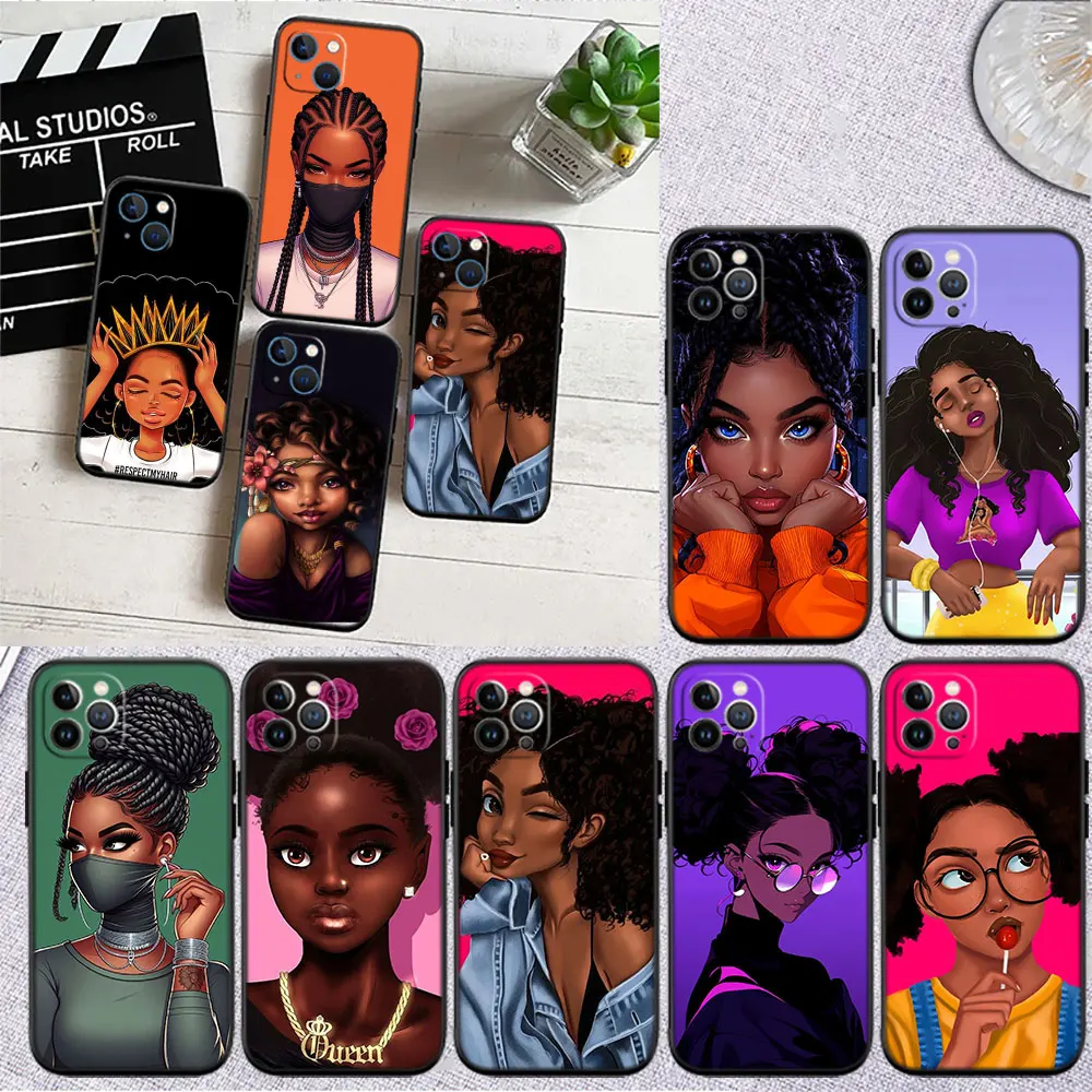 VY18 Black Girl Soft Shell Phone Case for Samsung Galaxy S20 S21 S22 Ultra FE + Plus A21S A22 A24 A25 A26 A30 A30S A31