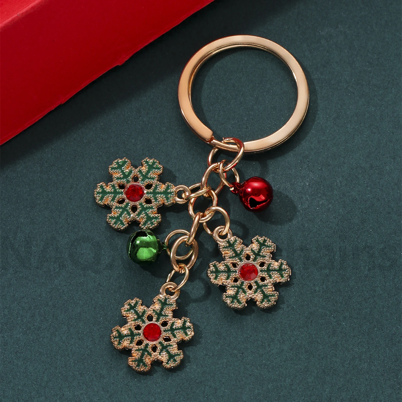 Christmas Colorful Snowflake Keychain Bell Snow Winter Key Ring Festival Gift For Women Men Handmade Diy  Jewelry Set