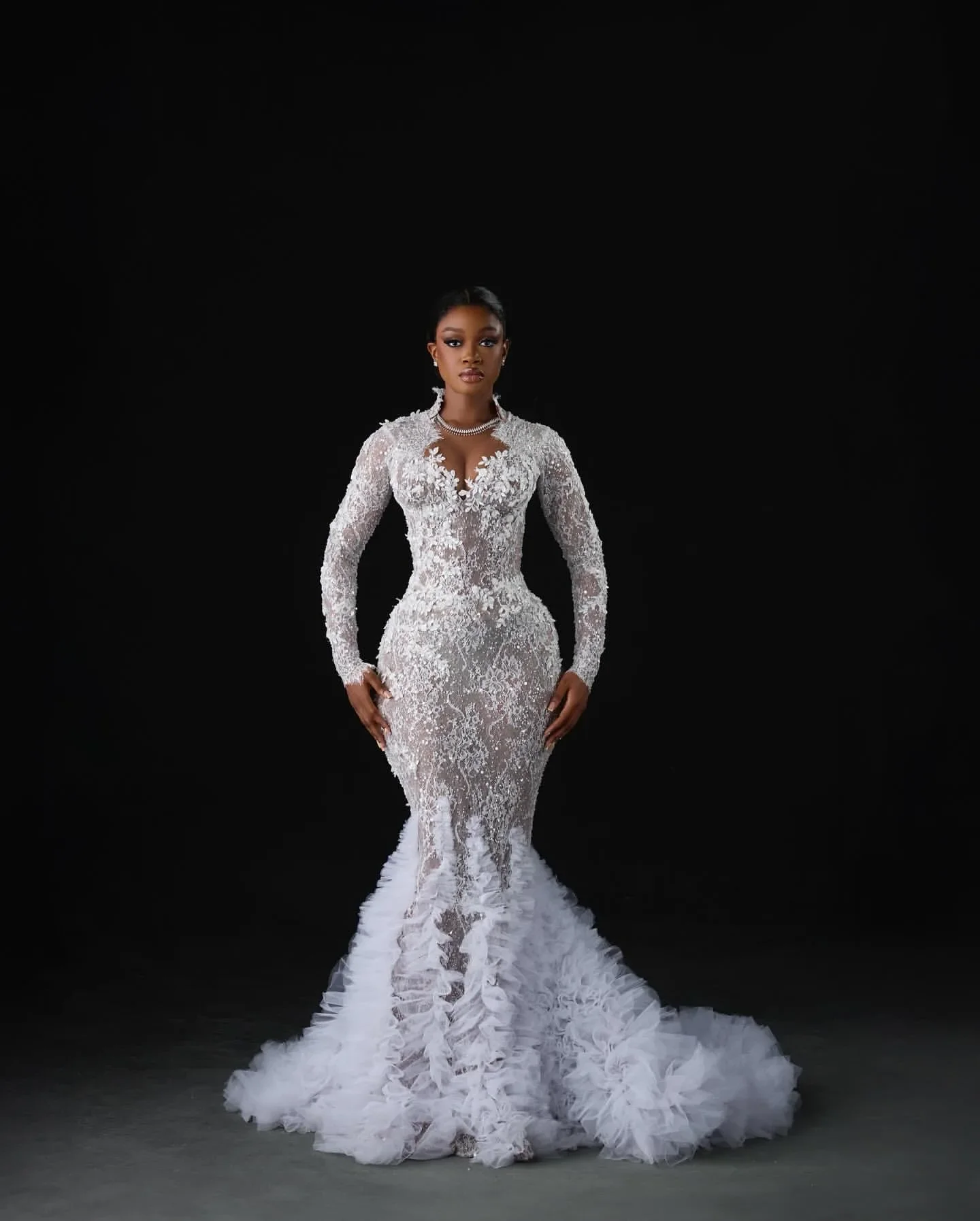Elegant Mermaid Lace Decal Women's Wedding Dress Sexy High Neck Long Sleeved Dance Bridal Gown Vestido De Novia Boda Customized