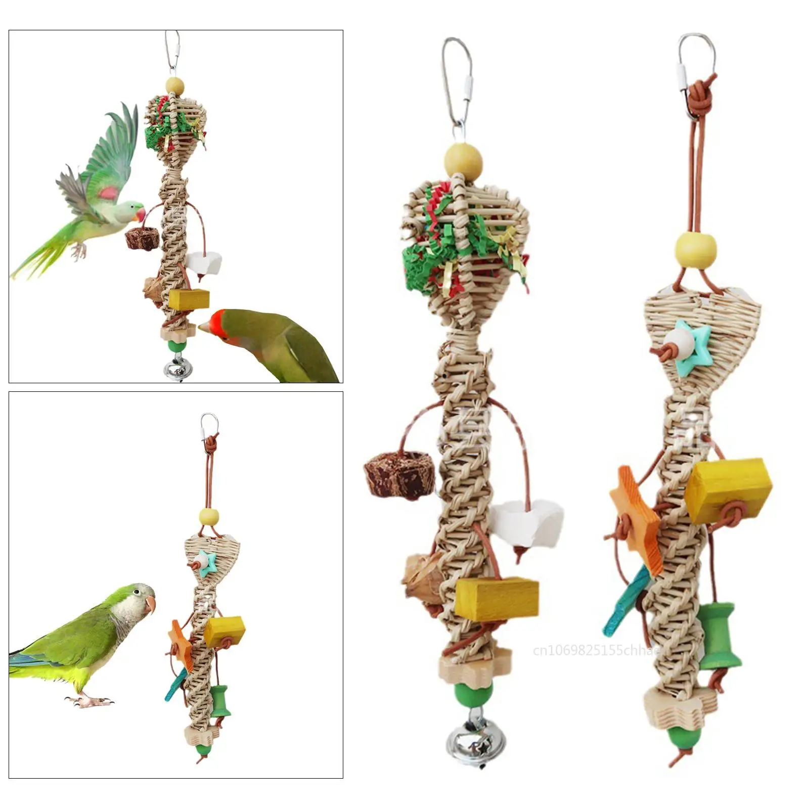 Natural BBird Toys Amboo Rattan/Paper Weaving Cage Pet Bird Chewing Toys Parrot Cage Foraging Shredder Bird Accessories