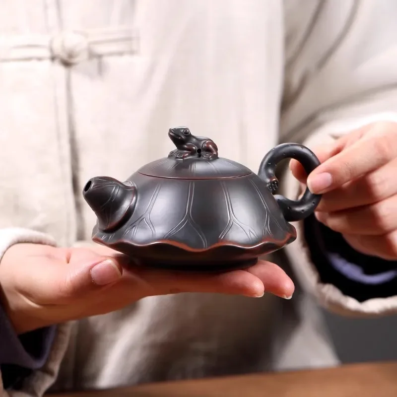 Lotus Leaves Frog Nixing Kettle, Pure Handmade Teapot for Dalongpao Gift Box Package, Kung Fu Tea, Not Yixing