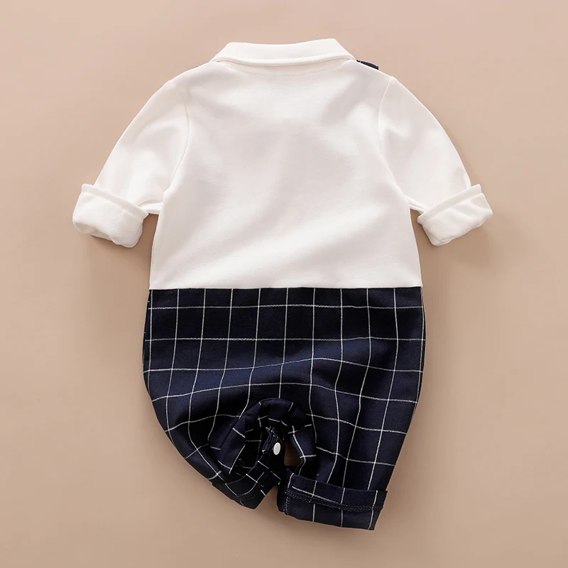 Spring and Autumn Baby Boys Bow Tie Gentleman Outfit Handsome Jumpsuit Suits Cotton Newborn Toddler Long Sleeve 0-18 months Soft