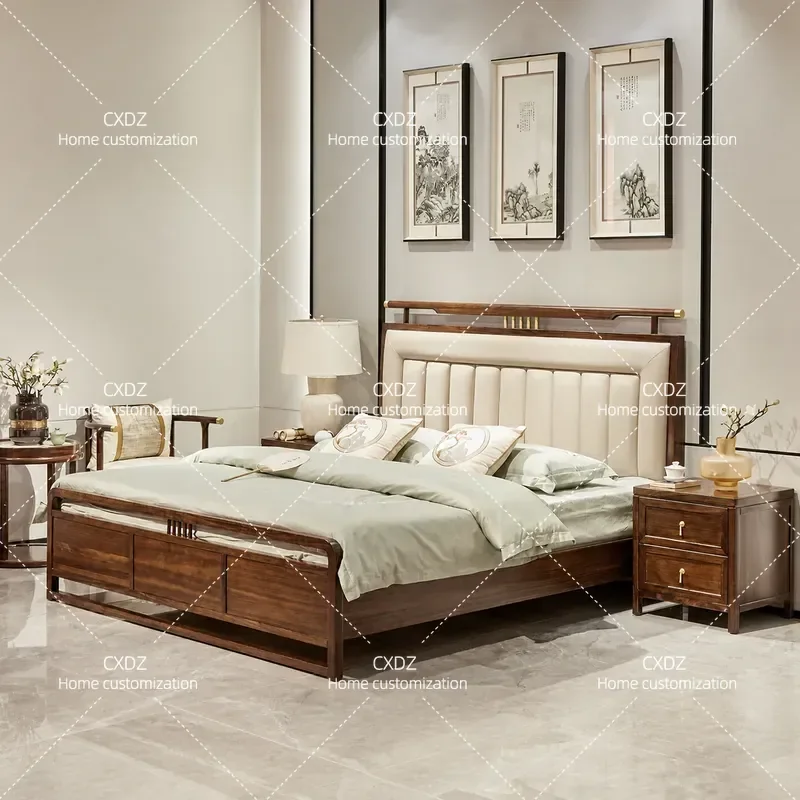 2026 New Chinese Style Light Luxury High End Solid Wood Bed All Solid Wood Master Bedroom Elegant Atmosphere Furniture
