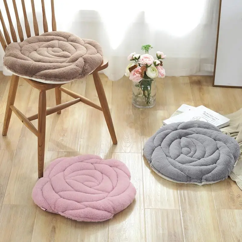 Thickened Plush Rose Flower Chair Pad Winter Office Home Dining Chair Cushion Tatami Floor Mat Assorted Colors Ergonomic Butt...