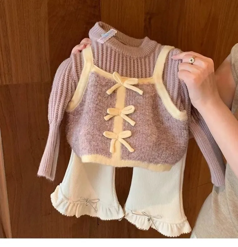 

New Collection Children's Knitted Princess Style Cute Thick Sweater Girls' Sweater 2025 Autumn/Winter