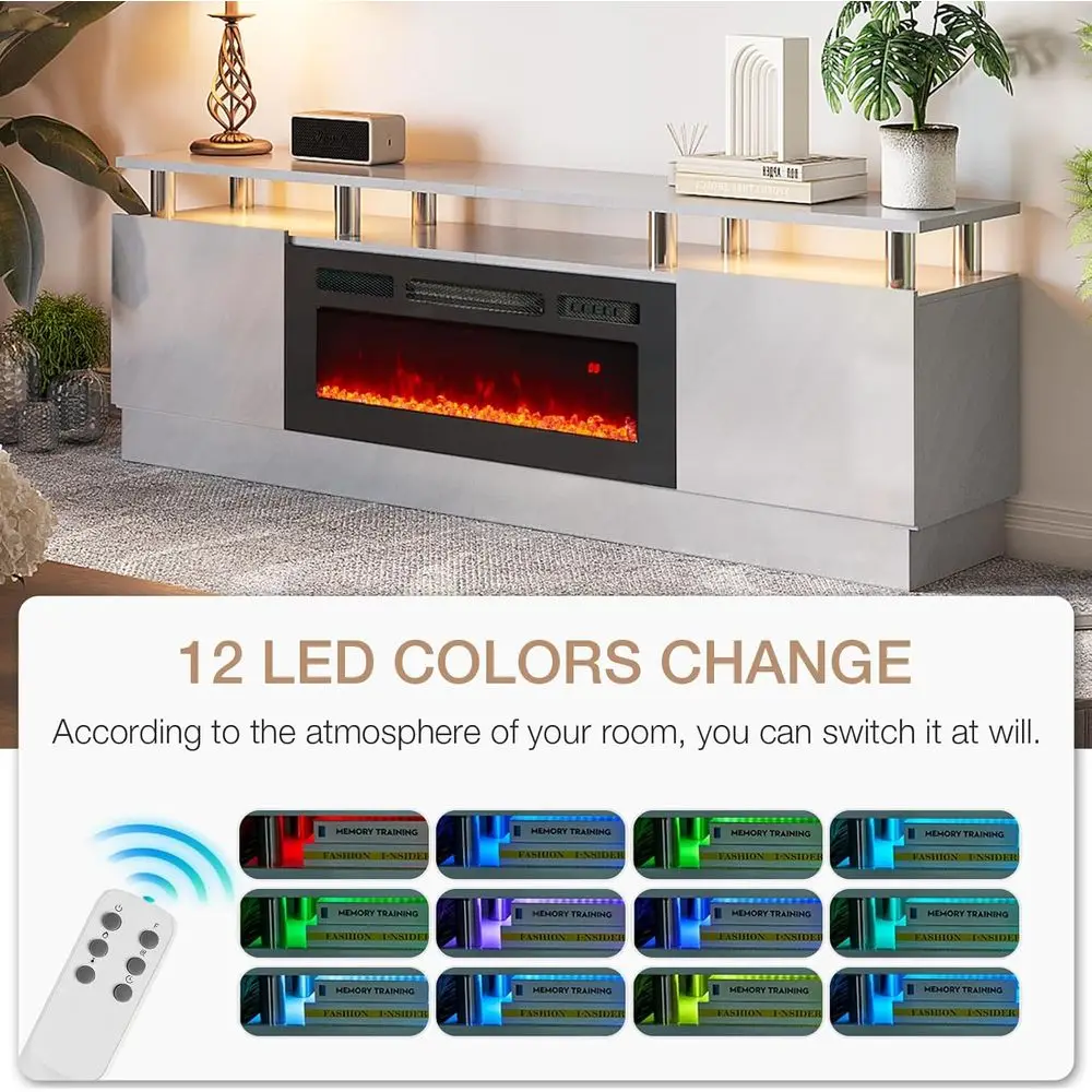 حامل تلفزيون رمادي 70 بطبقتين مع 36 مدفأة كهربائية، يناسب أجهزة التلفاز حتى 80، مثالي لغرف المعيشة #4