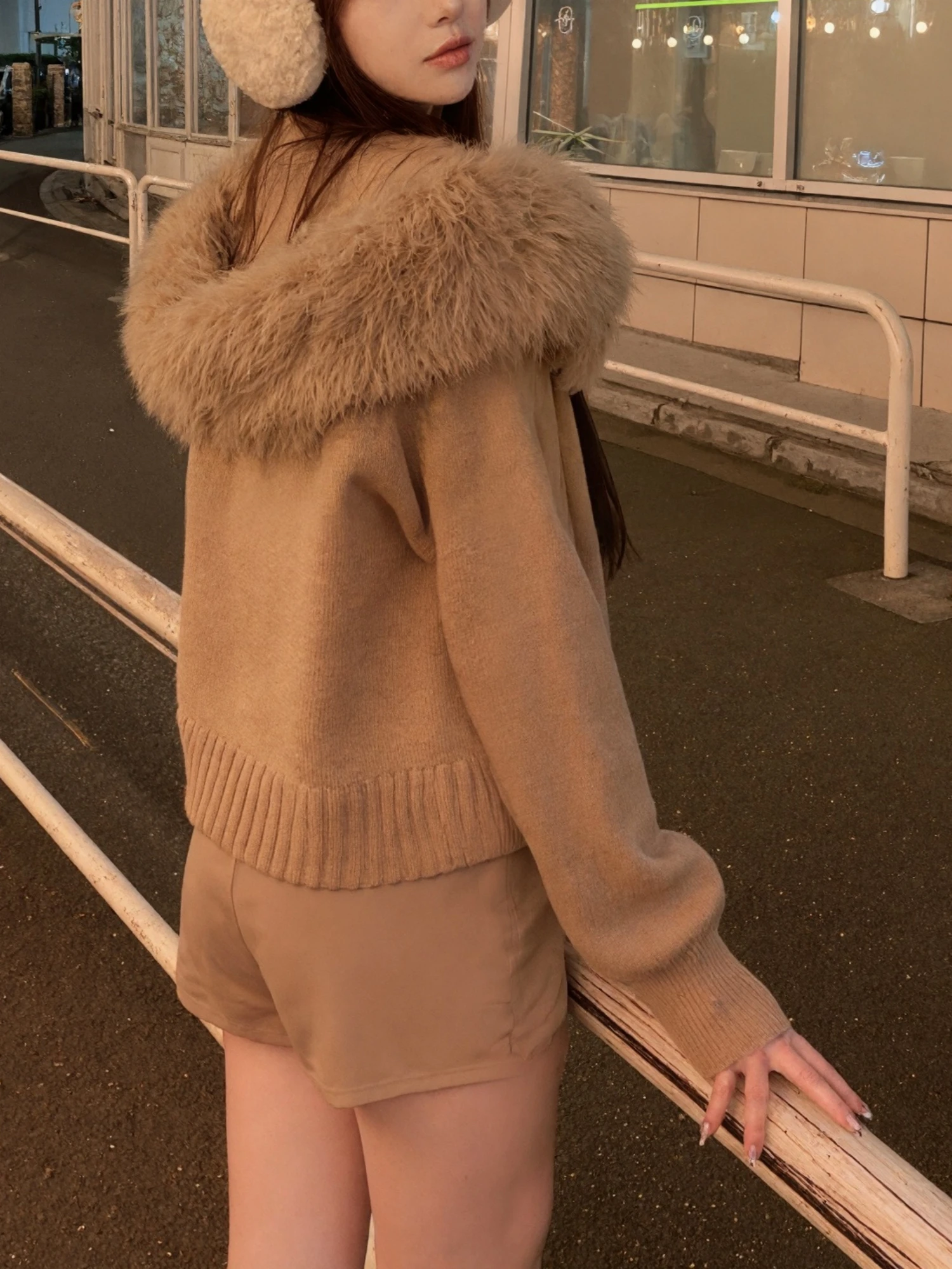 여성용 탈부착 가능한 플러시 칼라 지퍼 니트 가디건, 달콤하고 귀여운 스타일, 여성의 가을, 겨울 일상복, 쇼핑 및 데이트에 적합