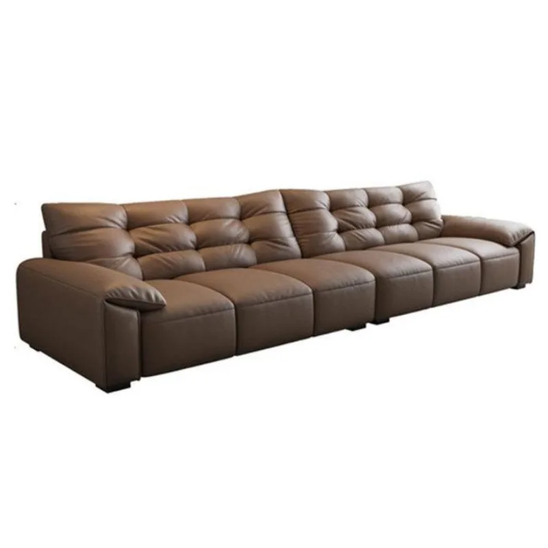 Italian minimalist straight row big black bear leather sofa