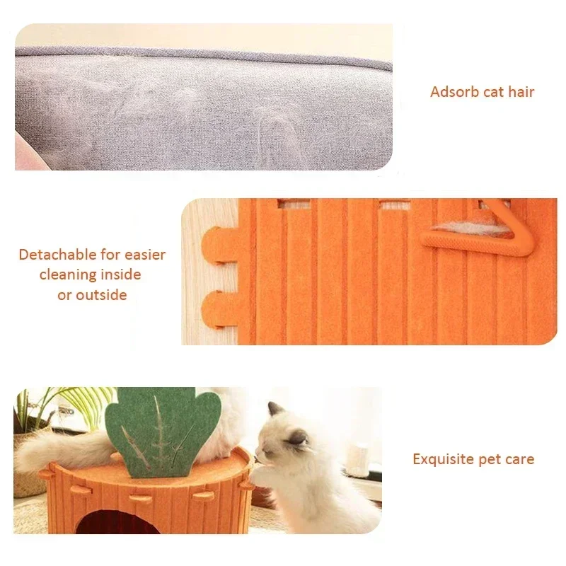 1pc Carrot Cat Nest Semi-enclosed Large Space Felt Kitten Beds Wear-resistant Cat House Hiding Cave Pet Cat Bed  /cat House