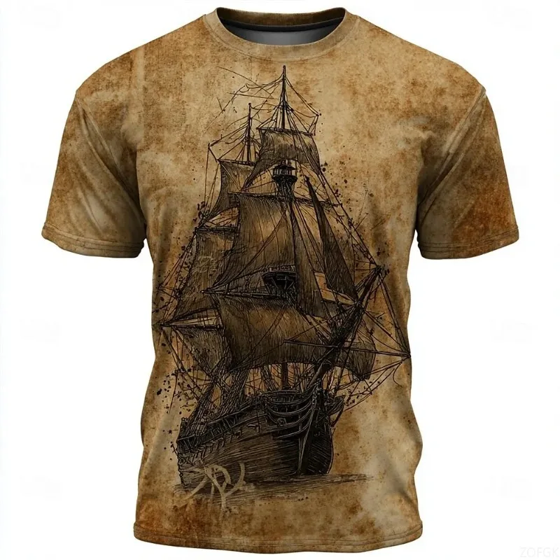 Summer Men's Short-Sleeve Pirate Design 3D Print Casual Crew Neck - Stylish Everyday Wear, Street Style Casual Men's Clothing