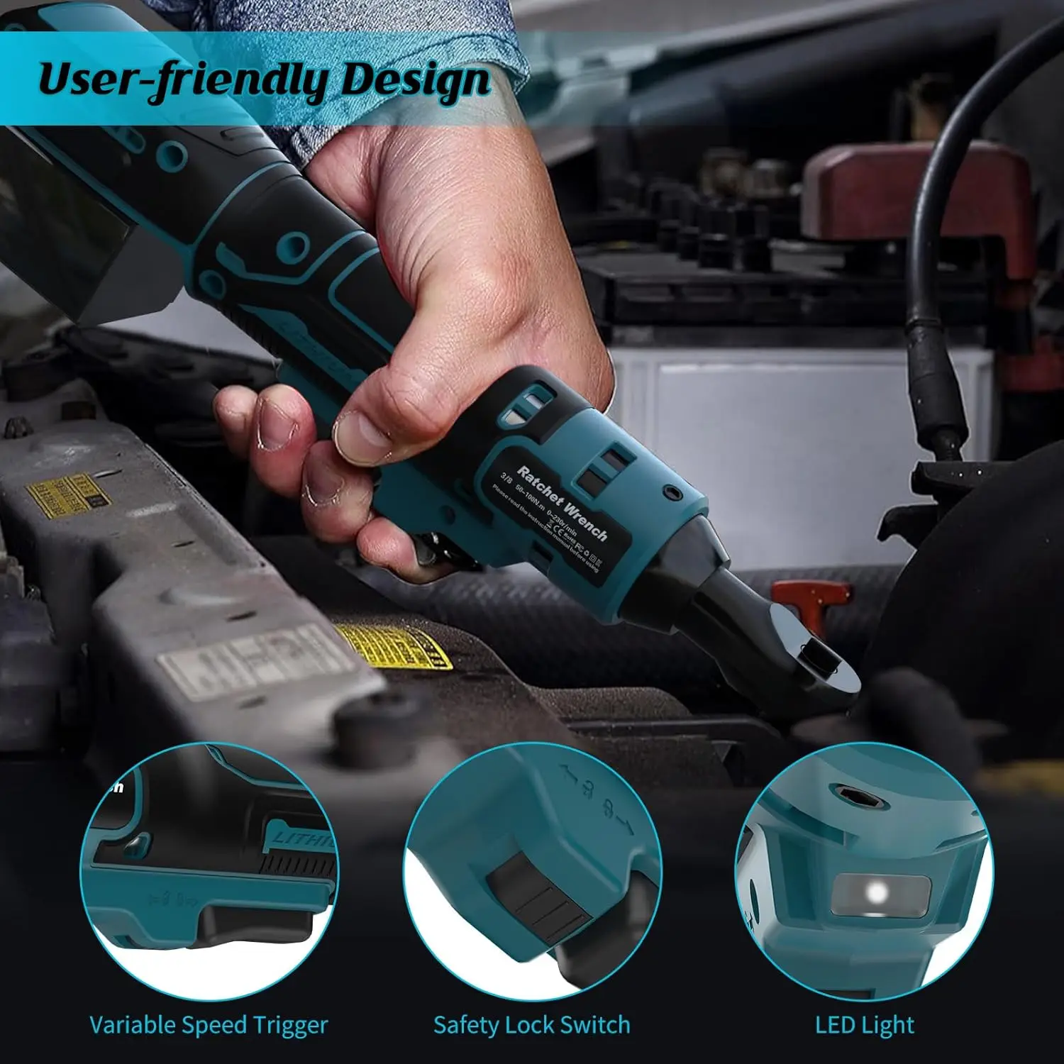 Cordless Electric Ratchet Wrench 3/8 18V Wrench Angle Drill Screwdriver Removal Screw Nut Auto Repair for Makita Battery