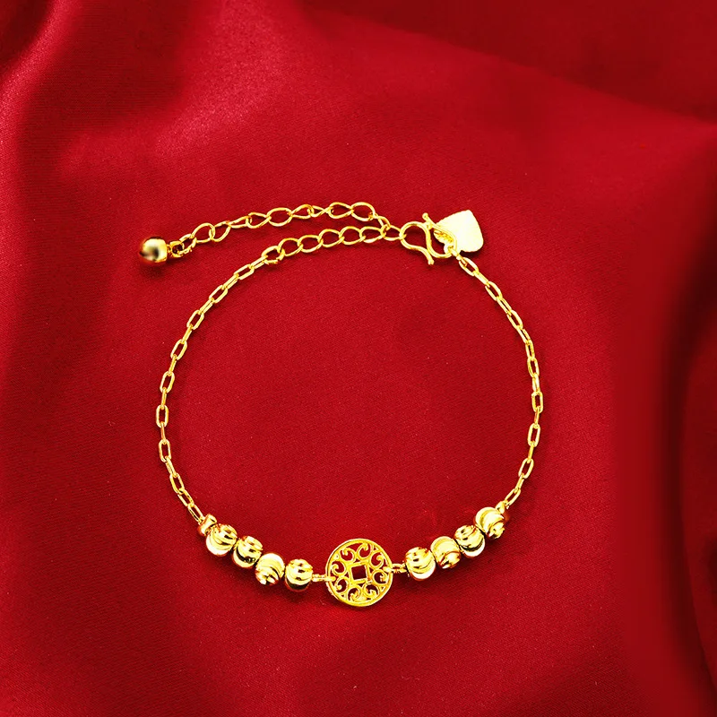 New AU999 gold bracelet for women, fashionable, pure gold 24K, money-transferring jewelry, goddess wrist chain