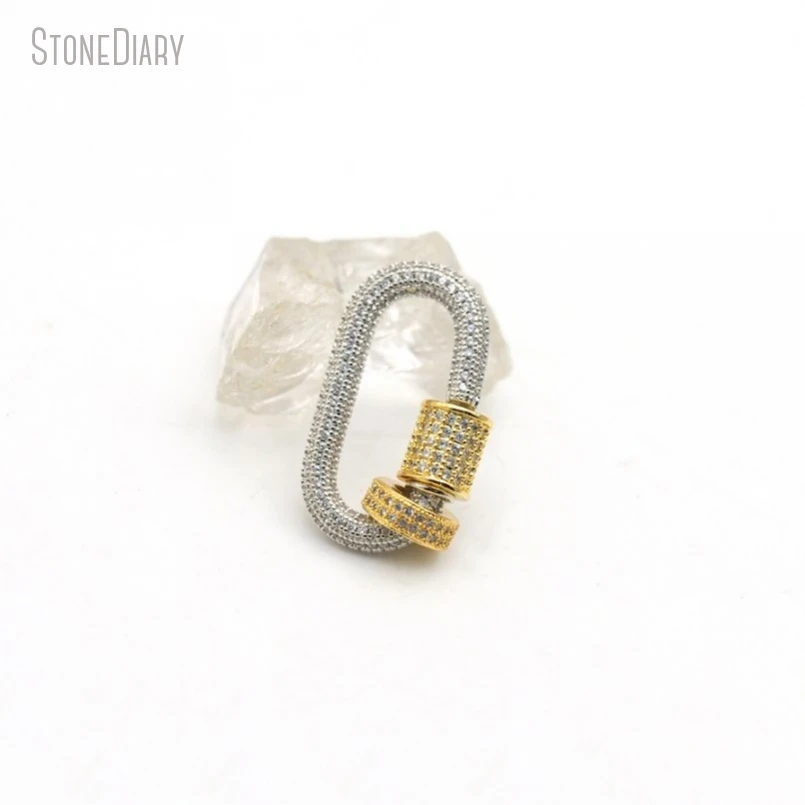 5Pcs Wholesale  Copper Invisible Setting Cubic Zirconia Screw Oval Shape Accessory Clasps FC50091