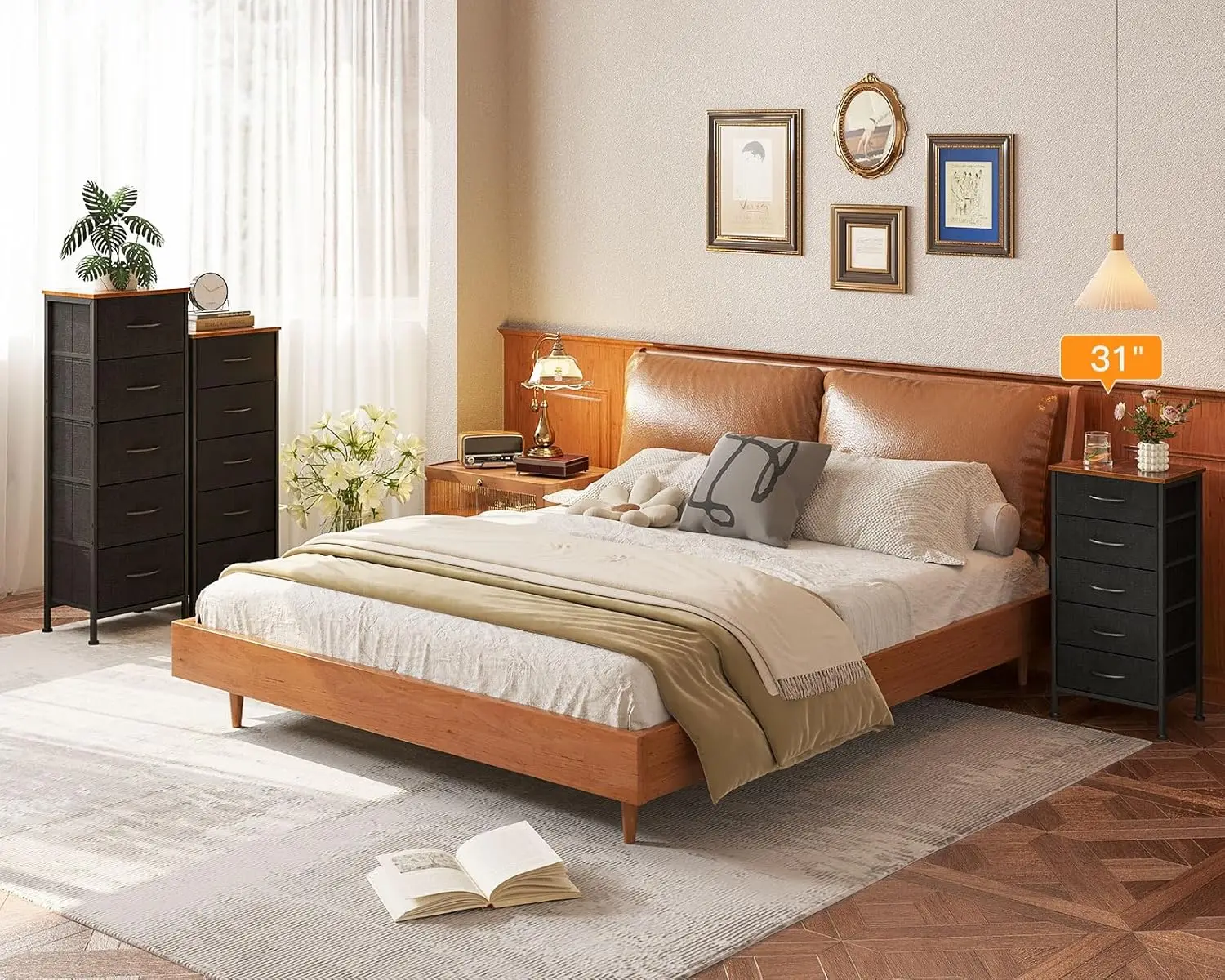 Armário de tecido com gavetas de armazenamento, cômoda, mesa final para sala de estar, quarto, 5 Tall, 31"