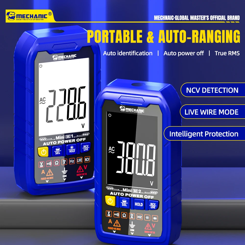 

MECHANIC Профессиональный Мини Цифровой Мультиметр True RMS, Напряжение AC/DC Ток Автодиапазон, Тестирование Ёмкости Сопротивления Частоты Диодов Проверка Цепей NCV