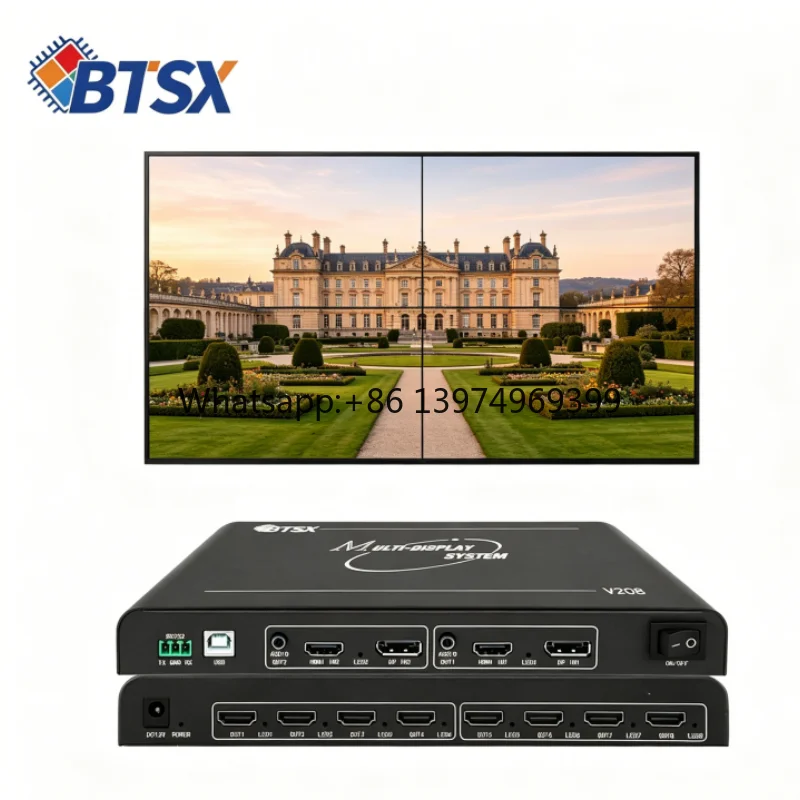 Metal 2 HDMI2.0 DP 8 Output Ultra Wide Desktop Splicing Device Custom Resolution Supported Low Power Energy Saving