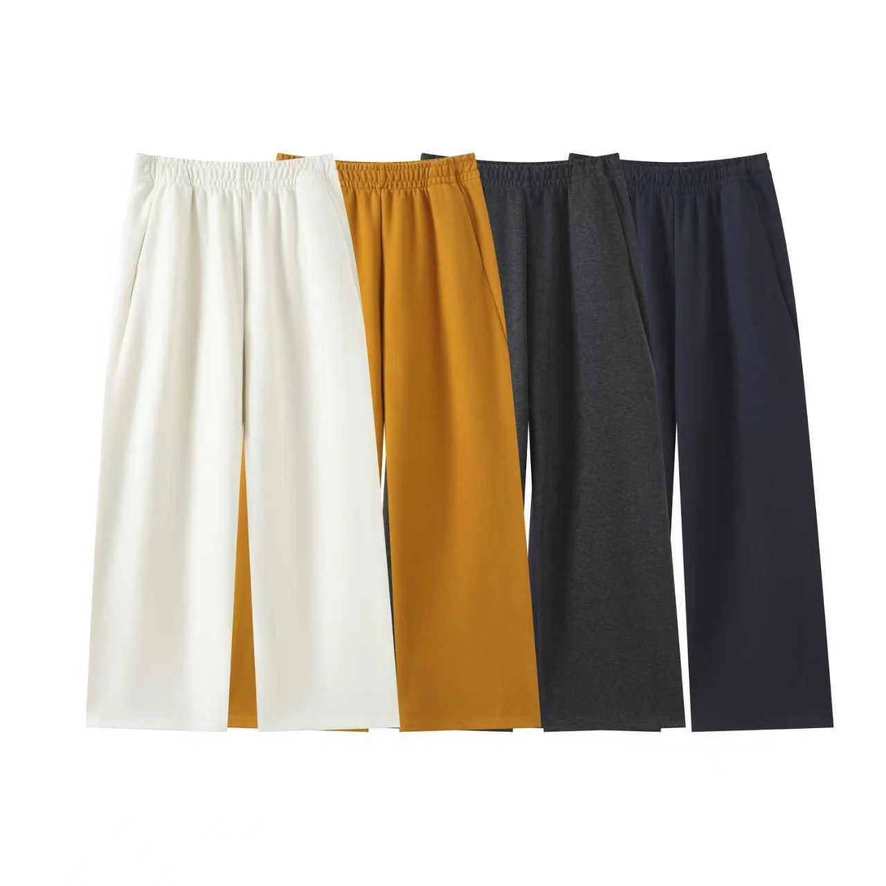 

WMXZ Spring 2026 Casual Faion High Waist Loose Women's Pure Color Simple Long Pants Sweatpants Straight Leg Cotton Blend