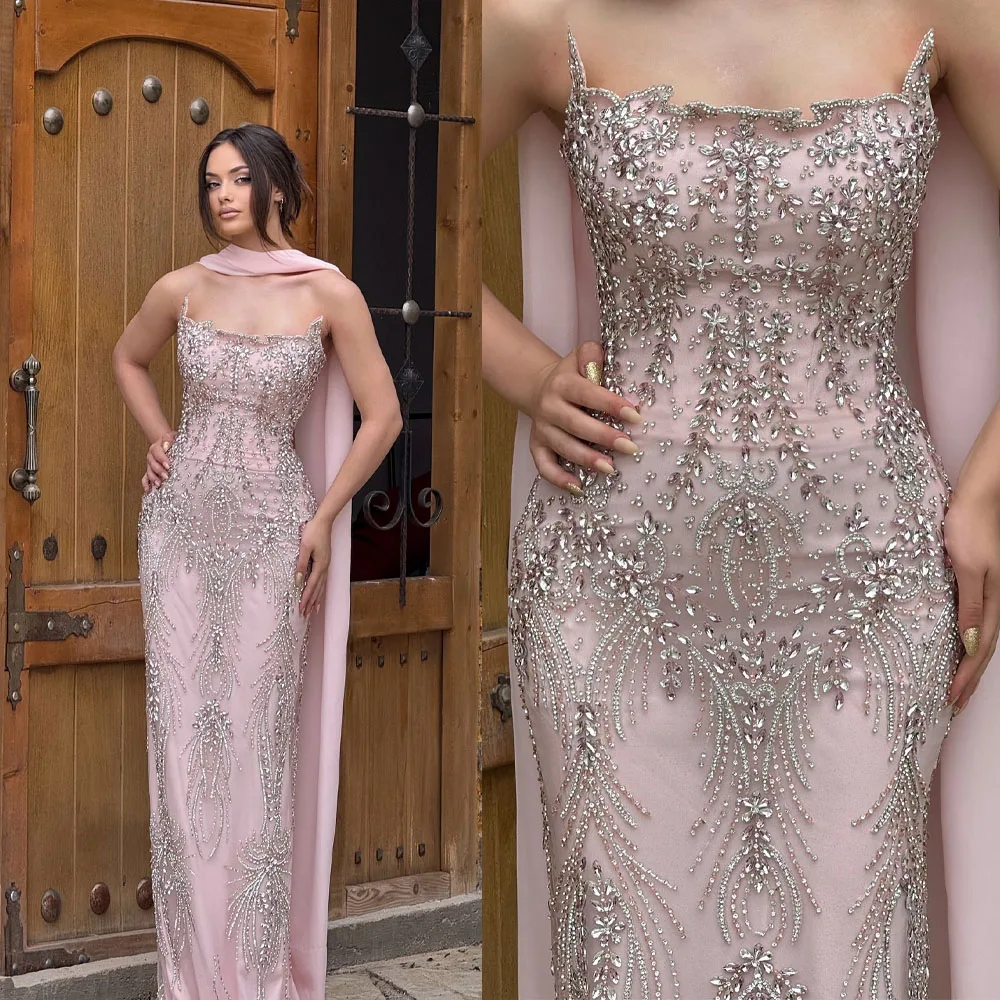 Exquisite trägerlose Kristall-Abendkleider, Perlen-Abschlussballkleid, ärmellos, maßgeschneiderte Meerjungfrau-Partykleider, Vestidos De Noche