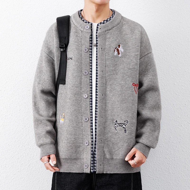 Modischer, bequemer Herren-Strickcardigan, hochwertige Marke, süßes Stickerei-Design, Herbst-Winter, koreanischer lässiger Rundhals-Pullover-Mantel – Detail 7