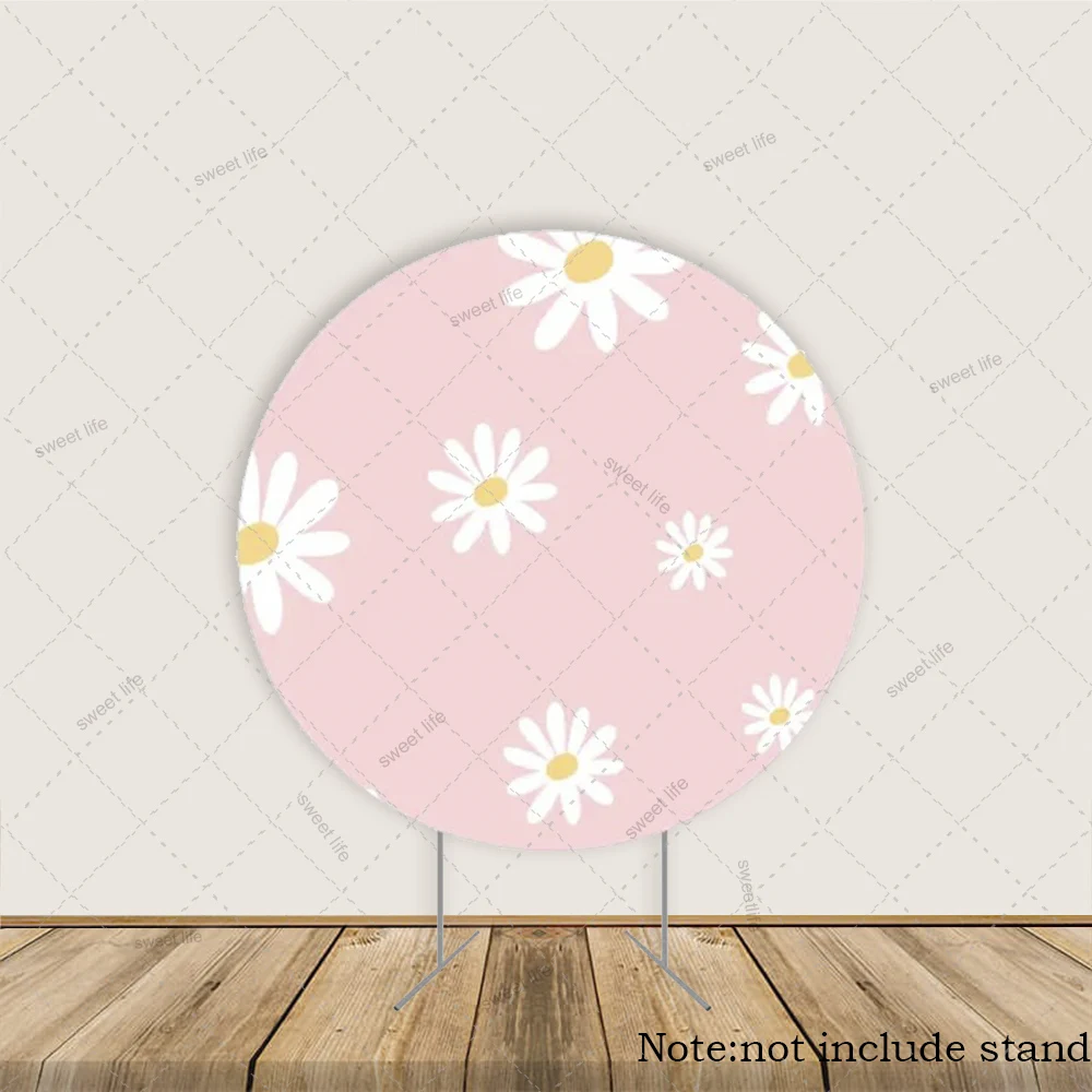 Daisy Flower Cylinder Cover Plinth Pedestal Cover Baby Shower Birthday Desserts Cloth Cylinder Background