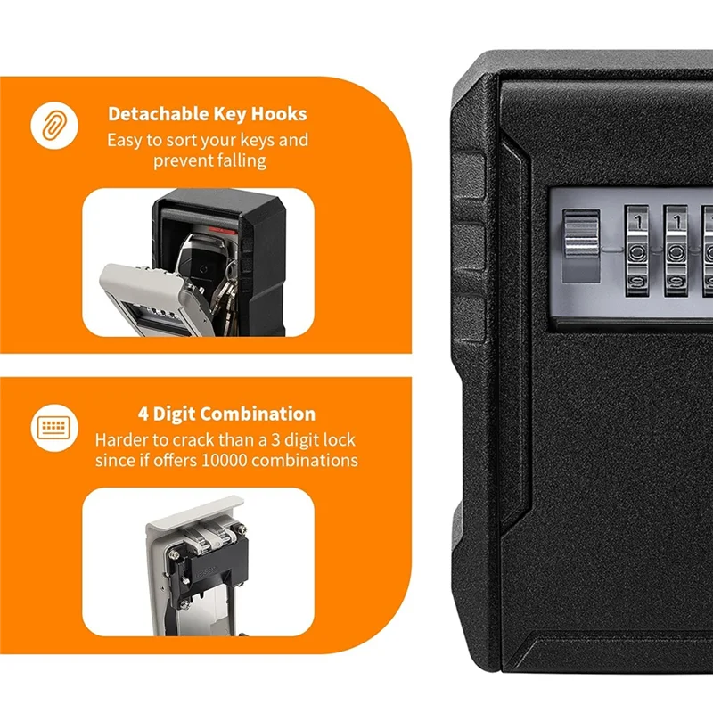 Metal Password Key Box Wall Mounted 4 Digits Password Storage Box Waterproof Anti Theft Safe Lock Large Capacity Keybox