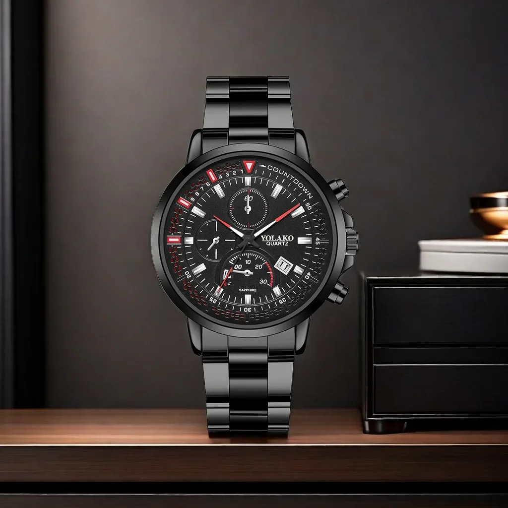 メンズ電子スポーツウォッチ,耐水性,高品質のムーブメント,3つの目,水泳,ランニング,ビジネス